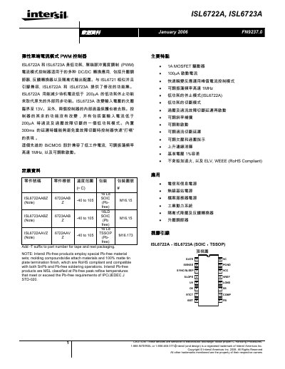 Intersil ISL6722A and ISL6723A PWM Controller Datasheet - cover page