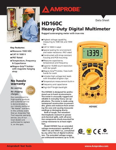 Amprobe HD160C Heavy-Duty Digital Multimeter Data Sheet - cover page