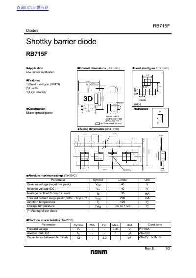 ROHM RB715F Schottky Barrier Diode Datasheet - cover page