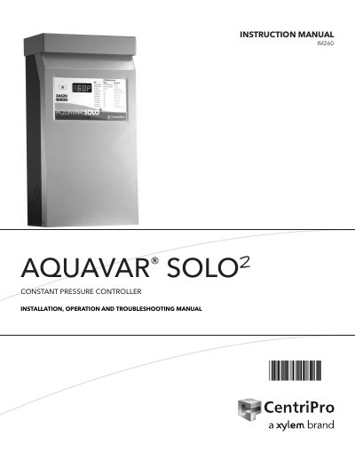 Xylem SOLO2 Constant Pressure Controller Installation and Operation Manual - cover page