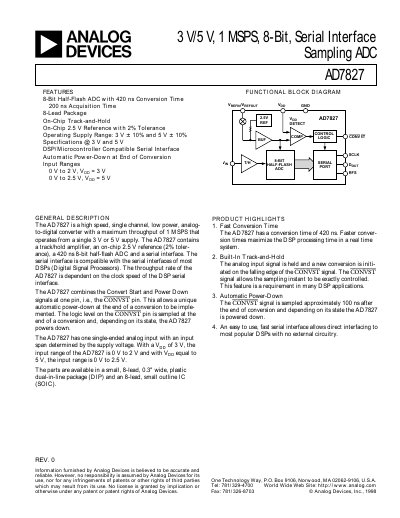 Analog Devices AD7827 ADC Datasheet