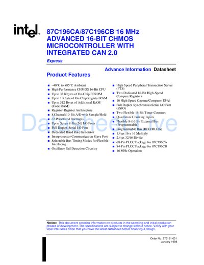 Intel 87C196CA/87C196CB Express Datasheet - cover page