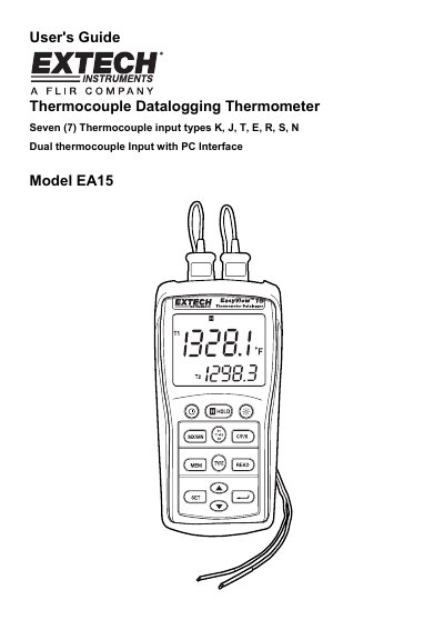 Extech EA15 Thermocouple Datalogging Thermometer User's Guide