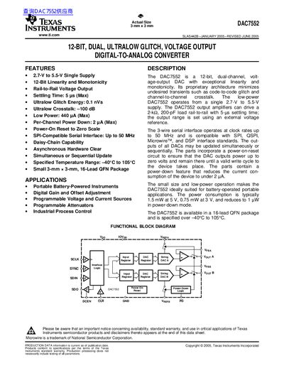 Texas Instruments DAC7552 Datasheet - cover page