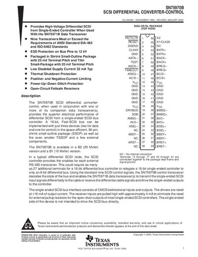 Texas Instruments SN75970B SCSI Differential Converter Data Sheet - cover page