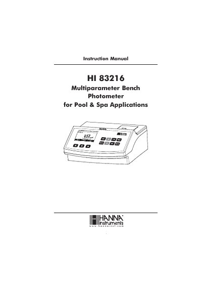 Hanna Instruments HI 83216 Multiparameter Bench Photometer Instruction Manual