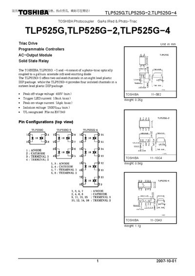 Toshiba TLP525G Datasheet - cover page