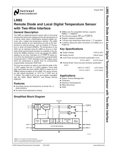 National Semiconductor LM82 Digital Temperature Sensor Datasheet - cover page