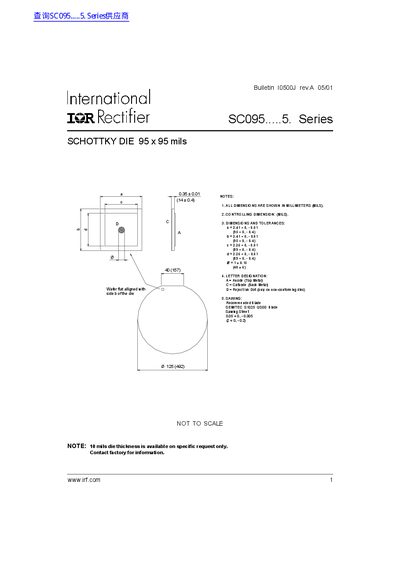 International Rectifier SC095 Schottky Die Datasheet - cover page