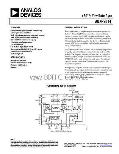 Analog Devices ADXRS614 Gyroscope Datasheet - cover page