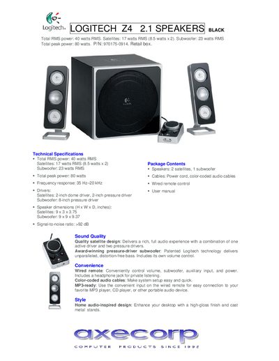 Logitech Z4 2.1 Speakers User Manual - cover page