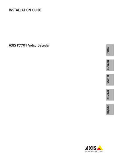 Axis P7701 Video Decoder Installation Guide - cover page