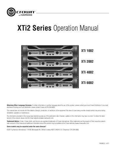 crown XTi 1002/2002/4002/6002 Manual - cover page