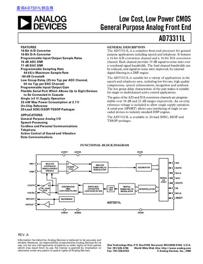ANALOG DEVICES AD73311L handbook(1) - cover page