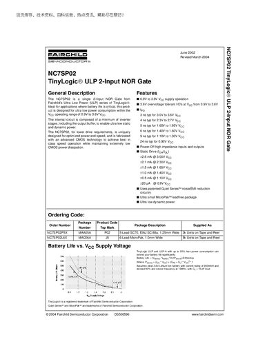 Fairchild NC7SP02 2-Input NOR Gate Datasheet - cover page