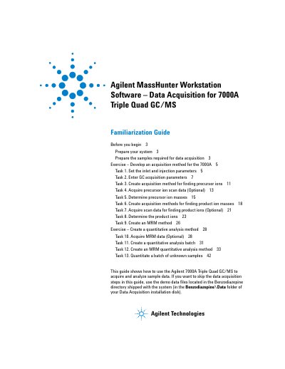 Agilent 7000A Triple Quad GC/MS Data Acquisition Familiarization Guide