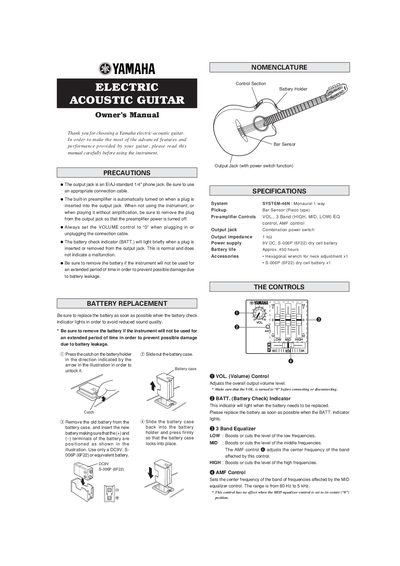 Yamaha SYSTEM-46N Electric-Acoustic Guitar Owner's Manual - cover page