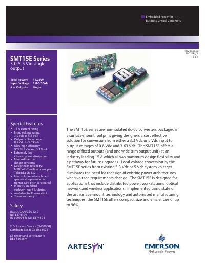 Artesyn SMT15E Series 3.0-5.5 Vin Single Output Datasheet - cover page