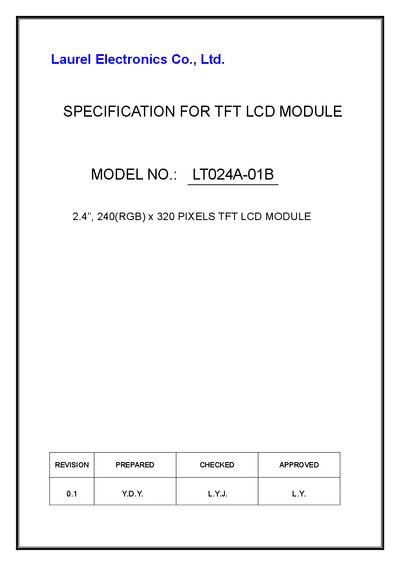 Laurel LT024A-01B 2.4" TFT LCD Module Datasheet - cover page