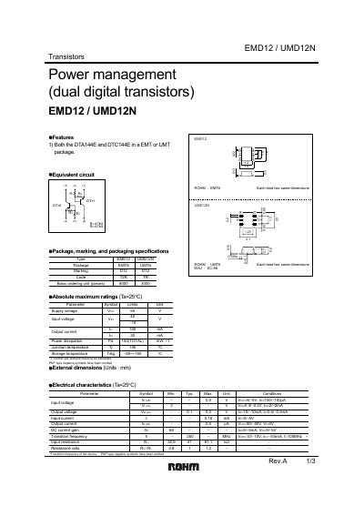 ROHM EMD12/UMD12N Dual Digital Transistor Datasheet - cover page