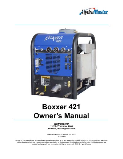 HydraMaster Boxxer 421 Owner's Manual - cover page