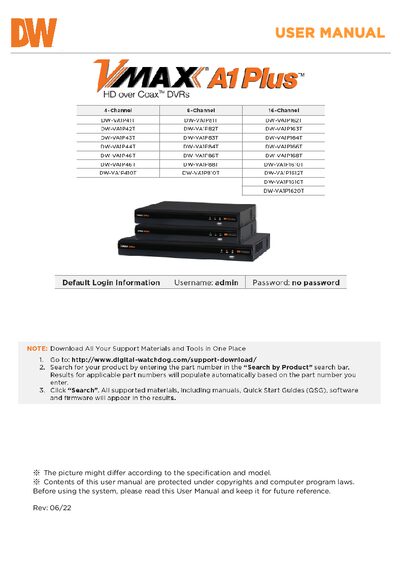 Digital Watchdog VMAX A1 Plus DVR User Manual - cover page