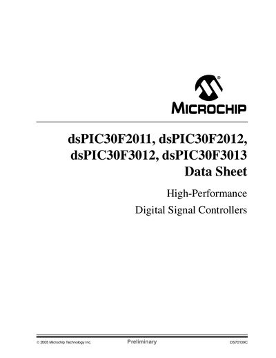 MICROCHIP dsPIC30F2011 dsPIC30F2012 dsPIC30F3012 dsPIC30F3013 Data Sheet Manual - cover page