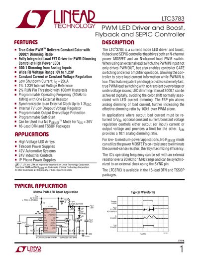 Linear Technology LTC3783 PWM LED Driver Boost Flyback SEPIC Controller Handbook - cover page