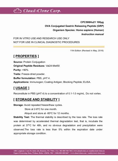 CPC506Hu21100µg OVA Conjugated Gastrin Releasing Peptide (GRP) Product Information