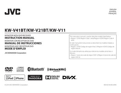 JVC Kenwood KW-V41BT / KW-V21BT / KW-V11 Monitor with DVD Receiver Instruction Manual