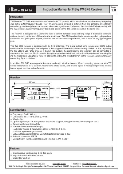FrSky TW GR6 Receiver User Manual - cover page