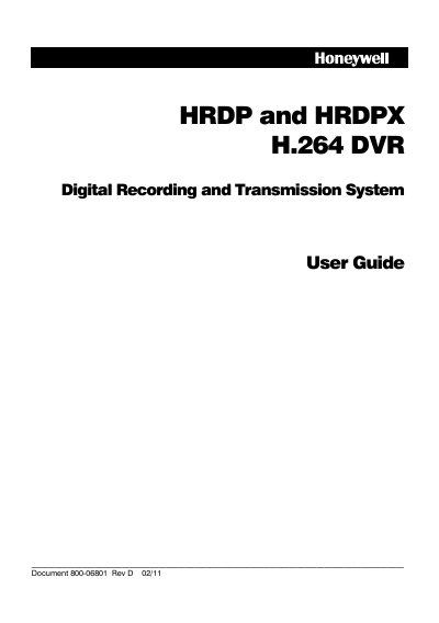 Honeywell HRDP and HRDPX H.264 DVR User Guide - cover page