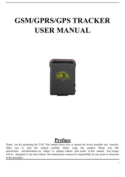 T102 GSM/GPRS/GPS Tracker User Manual - cover page