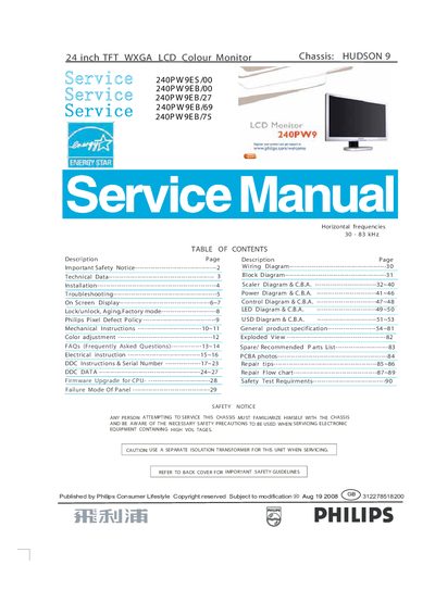 Philips 240PW9EB/69 Service Manual - cover page