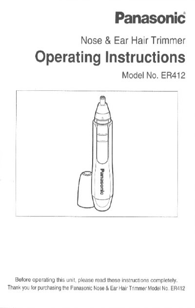 Panasonic ER412 Nose & Ear Hair Trimmer Operating Instructions - cover page