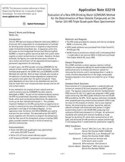 Agilent 325-MS Triple Quadrupole Mass Spectrometer Application Note 02219 - cover page