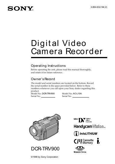 Sony DCR-TRV900 Camcorder Operating Instructions - cover page