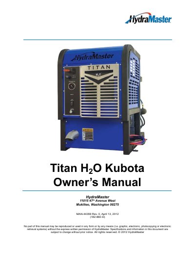 HydraMaster Titan H2O Kubota user manual - cover page