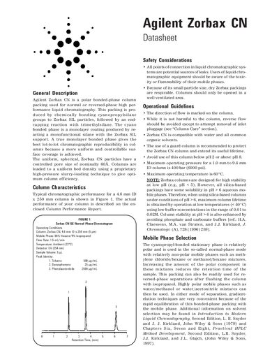 Agilent G0112A Zorbax CN Column Datasheet - cover page