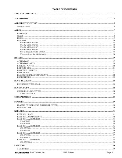 Boat Trailers Inc. EX LOADER 2012 Parts Catalog - cover page