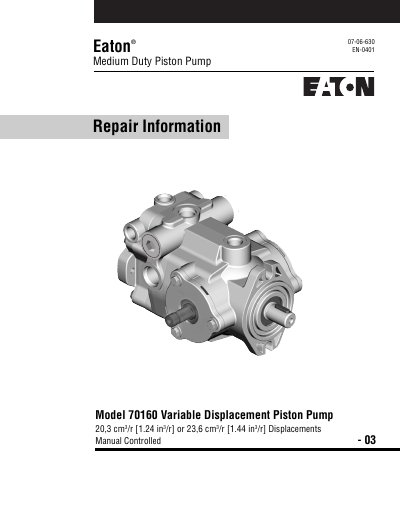 Eaton 70160 Variable Displacement Piston Pump Service Manual - cover page