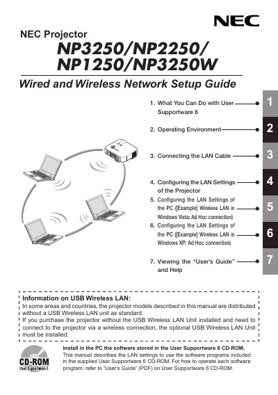 NEC NP3250/NP2250/NP1250/NP3250W Projector Network Setup Guide - cover page