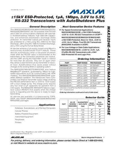 Maxim MAX3224E/MAX3225E/MAX3226E/MAX3227E/MAX3244E/MAX3245E Datasheet