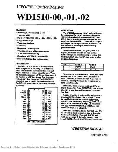 WESTERN DIGITAL WD1510-00 01 02 LIFO/FIFO buffer register - cover page