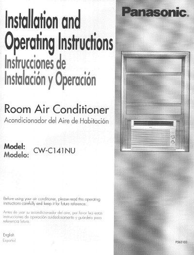 Panasonic CW-C141NU Room Air Conditioner Installation and Operation Manual - cover page