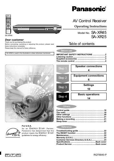 Panasonic SA-XR45/SA-XR25 AV Receiver Operating Instructions - cover page