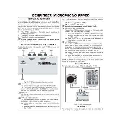 Behringer PP400 Microphono User Manual - cover page