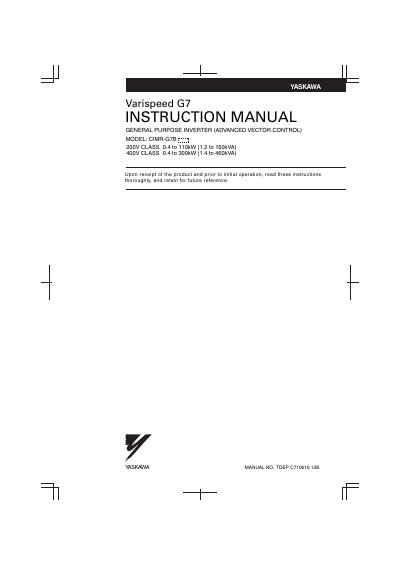 Yaskawa Varispeed G7 Inverter Instruction Manual - cover page