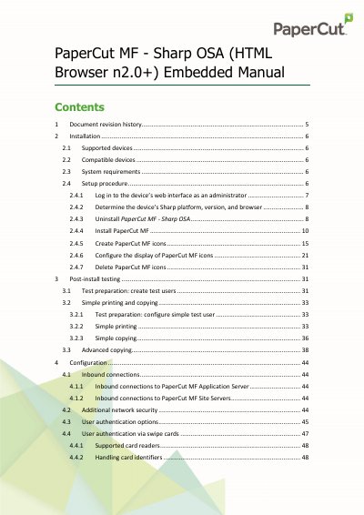 PaperCut MF - Sharp OSA (HTML Browser n2.0+) Embedded Manual - cover page