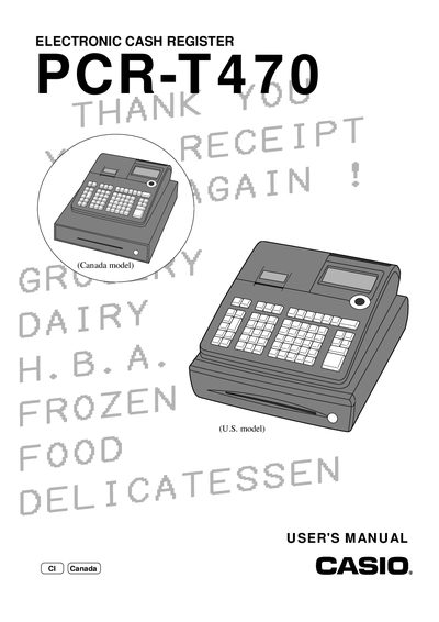 Casio PCR-T470 Cash Register User Manual - cover page